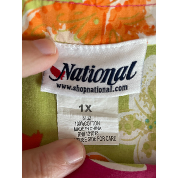 National Tropical Muumuu House Dress Womens 1X Boho Hawaiian Milkmaid Peasant - Picture 5 of 8